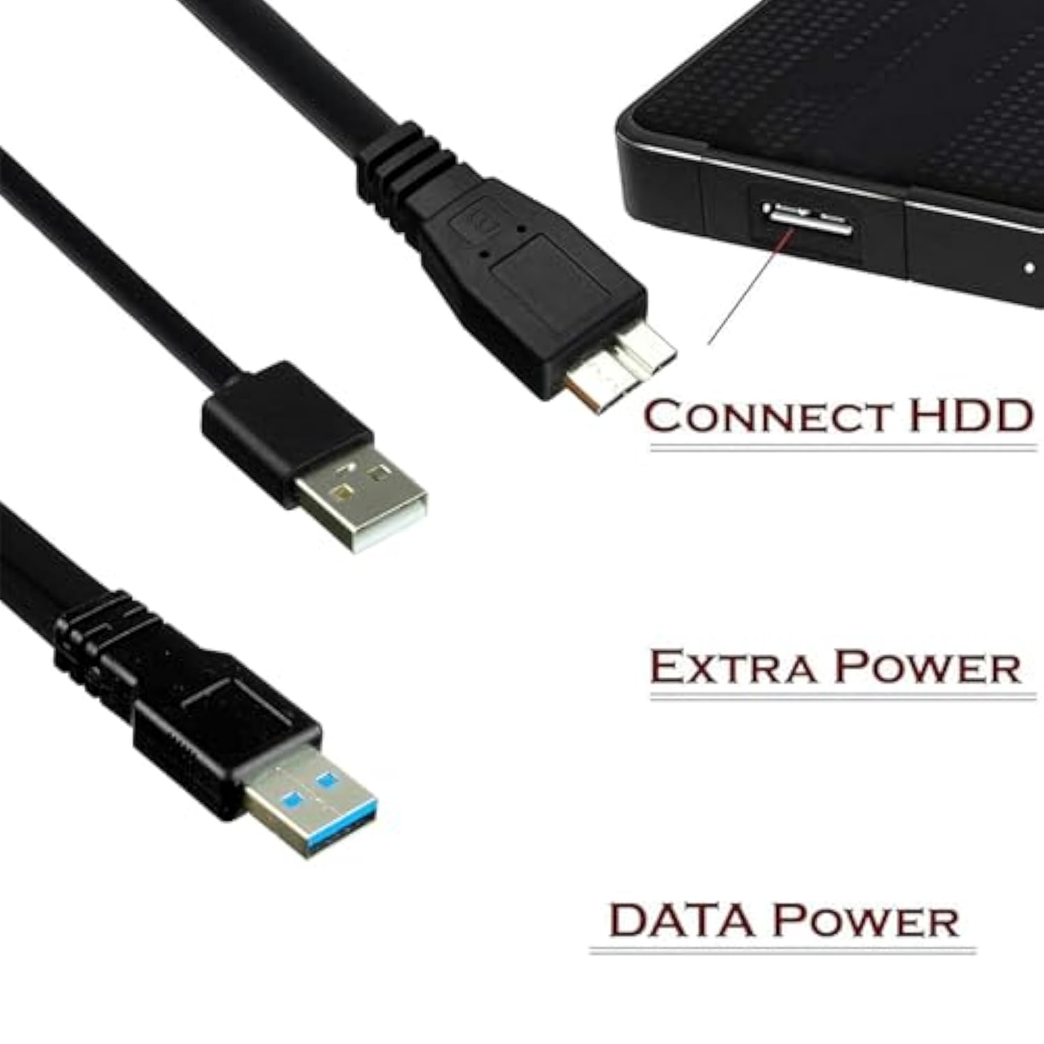 SaiTech IT 1 feet USB 3.0 Dual Power Y Shape Type A to Micro B high Speed Upto 5 Gbps Data Transfer Cable for External Hard Drives(35cm - 1Feet - 0.35M)