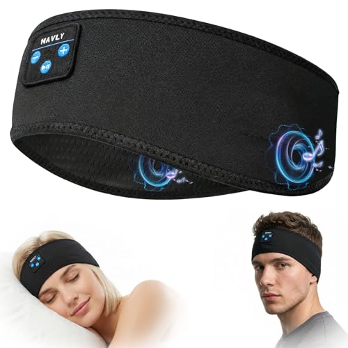 Sleep Headphones for Side Sleepers, Washable Bluetooth Headband with Ultra-Thin Speakers for Reduced Pressure, Yoga, Travel (Black Ink)