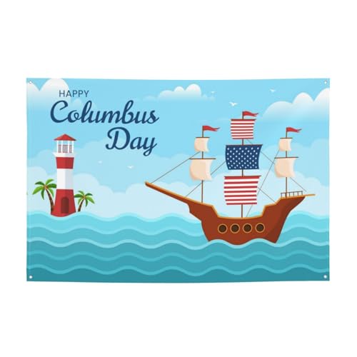 Happy Columbus Day Banner 47x71in Decorations Porch Yard Signs Tapestry Backdrops Party Decor Supplies Background Flag