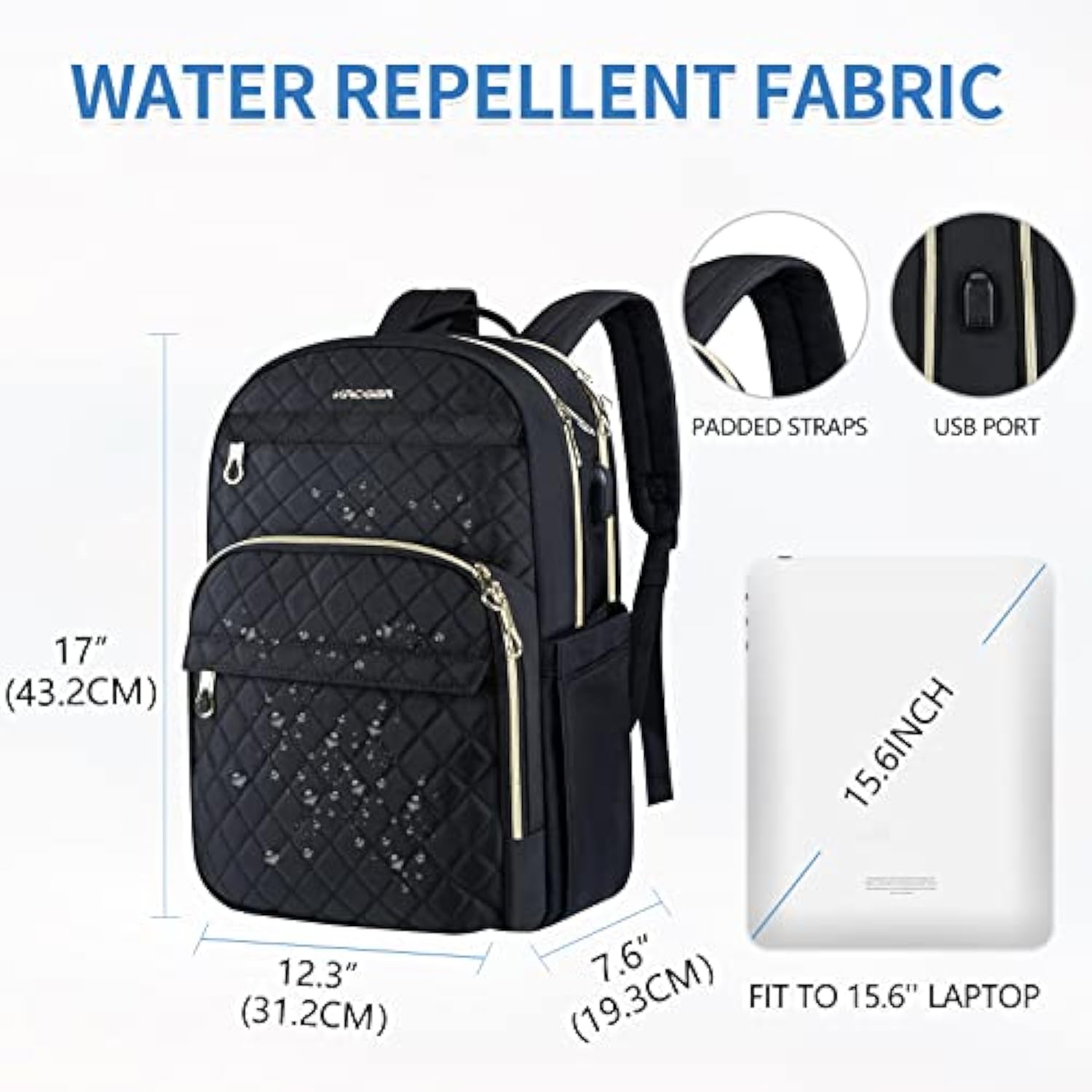 Laptop Backpack 15.6 Inch Stylish Daypack With Usb Charging Port, Waterrepellent Nylon Backpack Backpack For Travel/Business/Women/Black