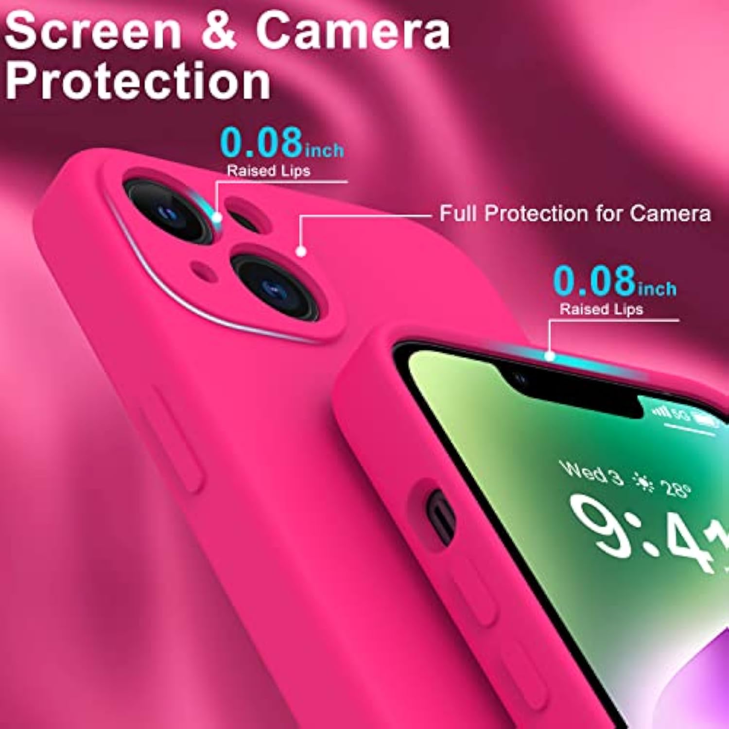 Compatible With 14 Plus Case With Screen Protector - Silky Silicone - Enhanced Camera Cover - 16Ft Drop Tested - Slim Fit Protective Phone Case For Women Girls 6.7" - Hot Pink