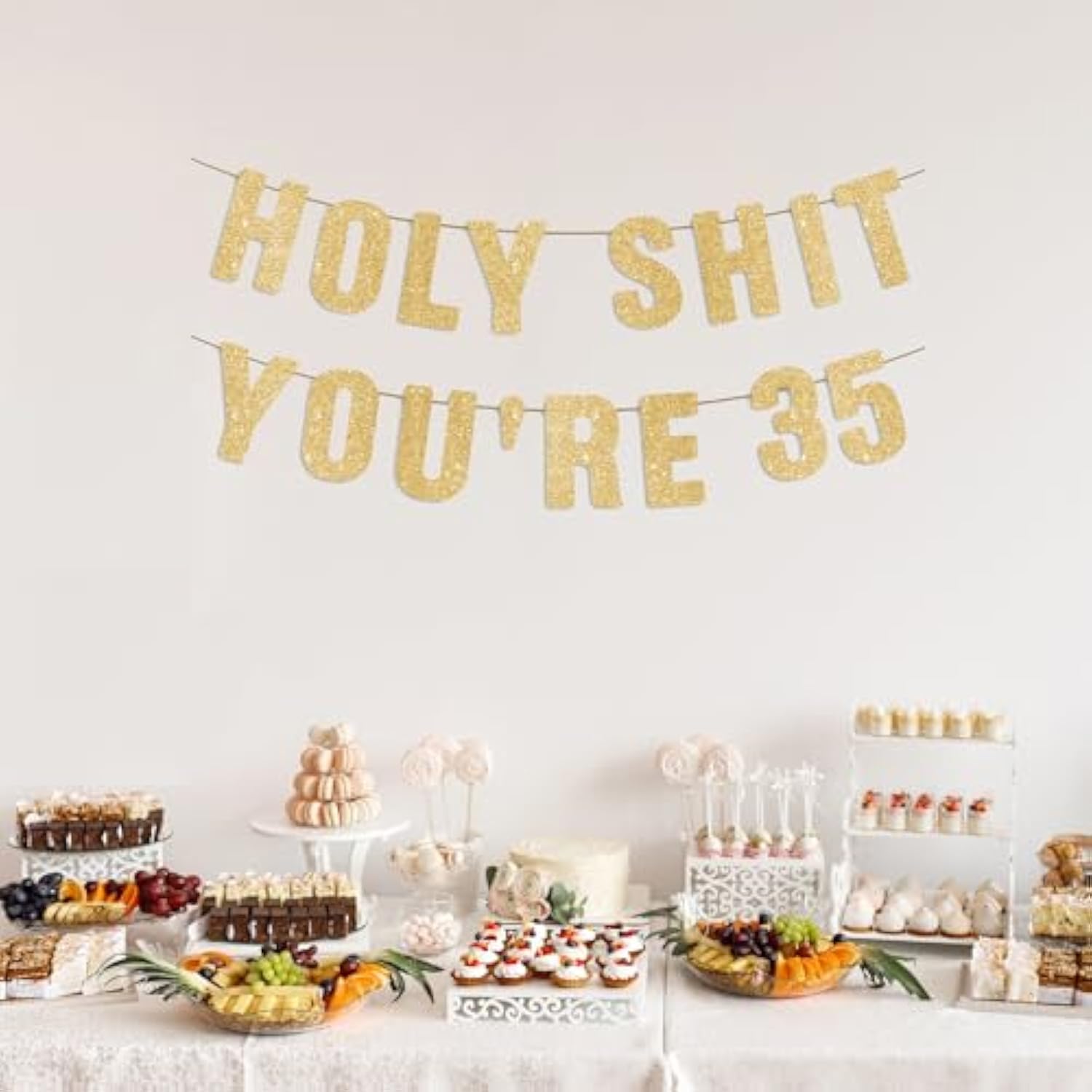 35Th Birthday Decorations For Men, Funny 35 Years Old Party Decor Sign 35Th Birthday Gifts For Women, Pre-Strung 35Th Party Banner - Gold Glitter