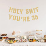 35Th Birthday Decorations For Men, Funny 35 Years Old Party Decor Sign 35Th Birthday Gifts For Women, Pre-Strung 35Th Party Banner - Gold Glitter