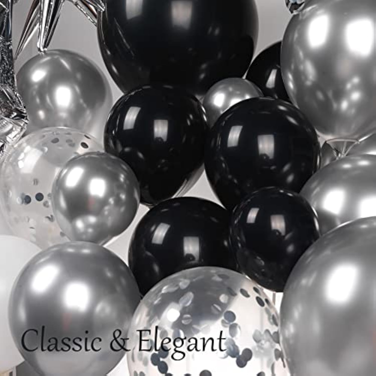 Black And White Silver Balloon Garland Arch Kit 145Pcs With Chrome Sil