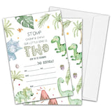 2Nd Birthday Party Invitations For Boys Or Girls, Dinosaur Theme Birthday Parties Supplies Decorations, Tropical Dino Theme Fill-In Invites, 4" X 6" Double-Sided Cards(20 Invitations And