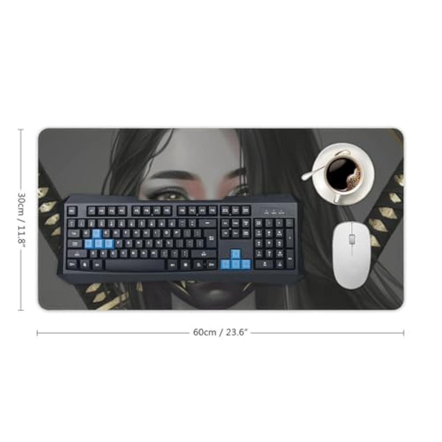 Large Mouse Pad Gaming Aesthetic Anime Girl Japanese Samurai Portrait Big Computer Desk Mat Desk Pad For Keyboard And Mouse Mat Non-Slip Base 30X60Cm