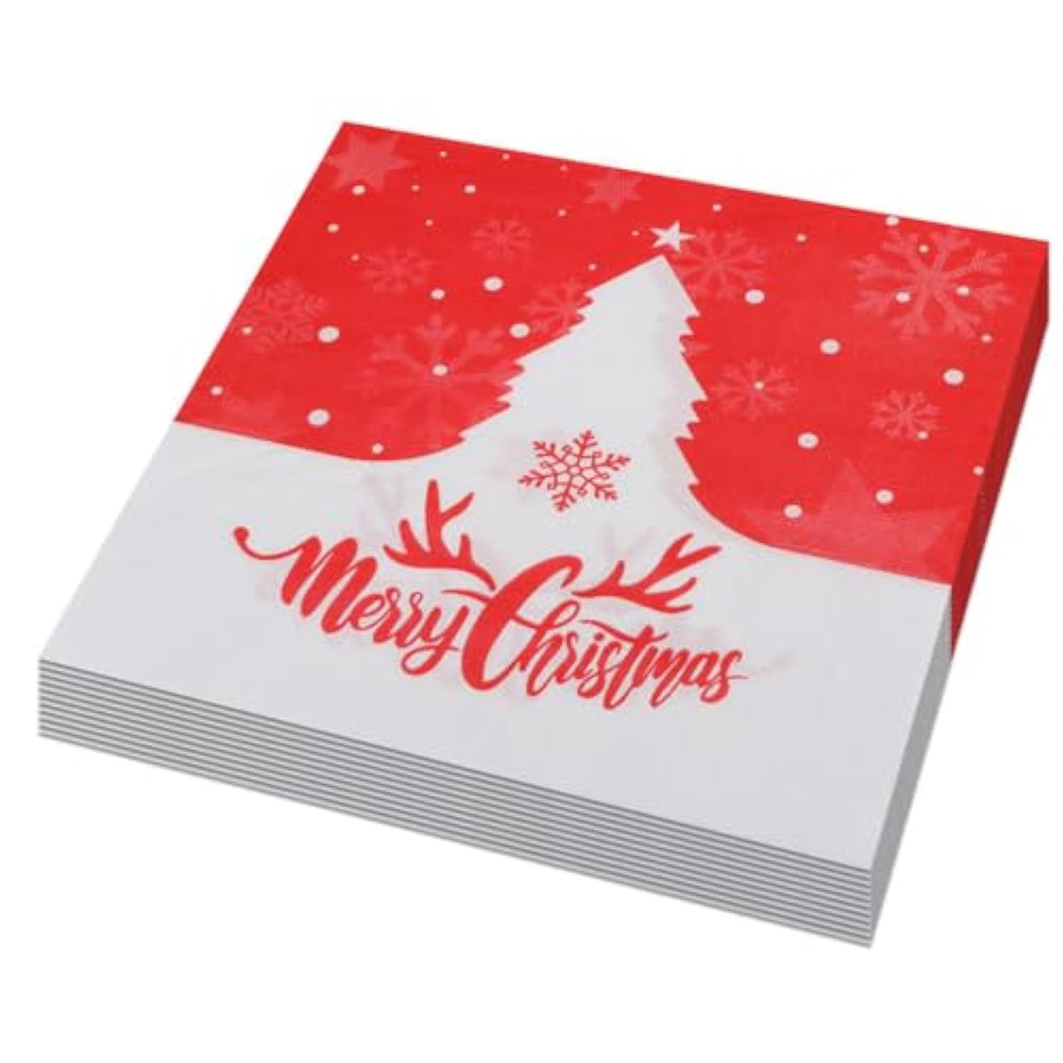 Christmas Paper Napkins - 40Pcs Disposable Merry Christmas Luncheon Dinner Napkins 6.5X6.5In, Red White Snowflake Xmas Tree Design Winterparty Napkins, Holiday Events Table Decor
