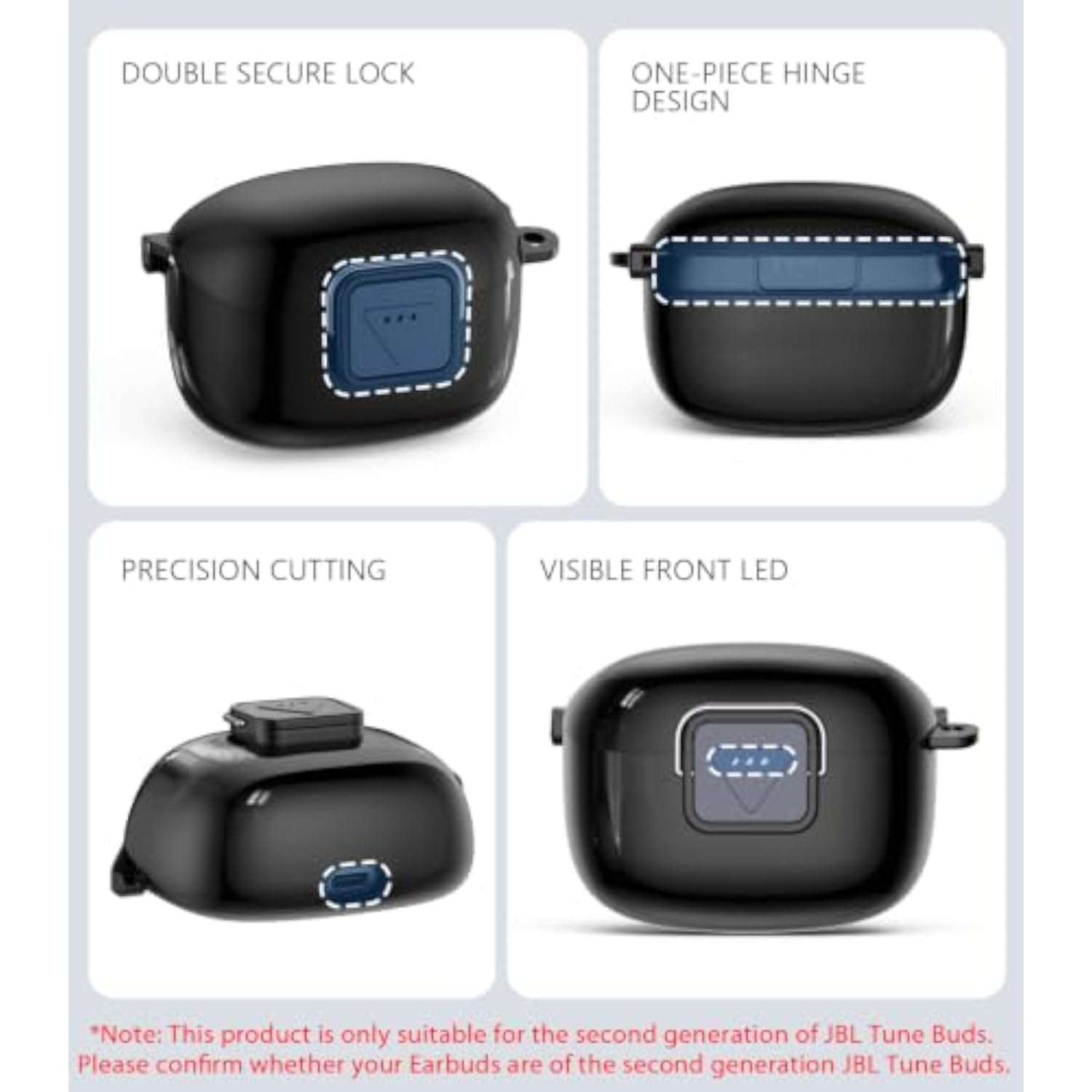 Secure Lock Case Cover for JBL Tune Buds 2 with Cleaner Kit and Keychain - Compatible with JBL Tune Buds 2nd Gen Earbuds Charging Case