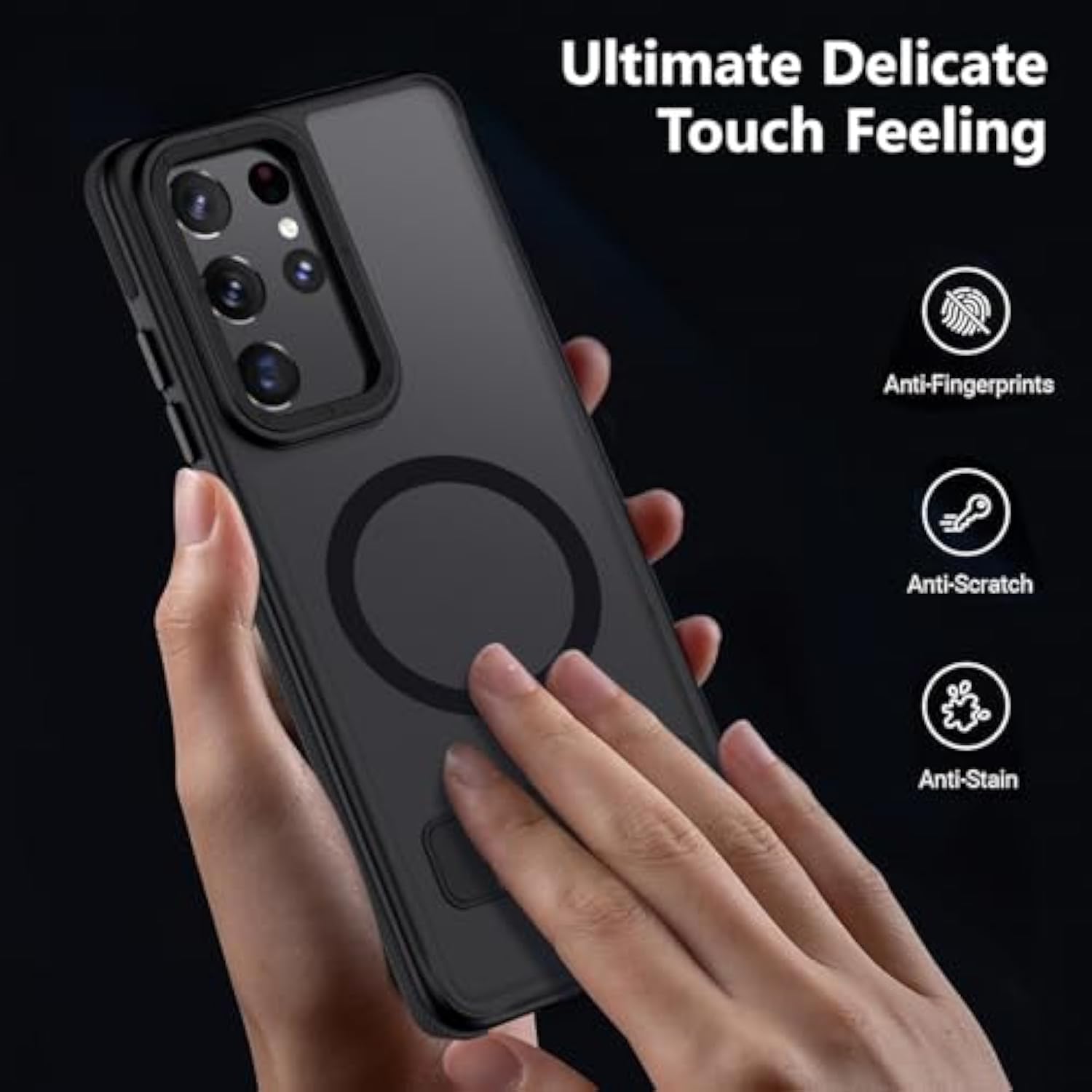 For Samsung Galaxy S21 Ultra Case, [Compatible With Magsafe], Adjustable Kickstand,Military Grade Drop Tested, Translucent Matte Phone Case For Galaxy S21 Ultra Case (Black)