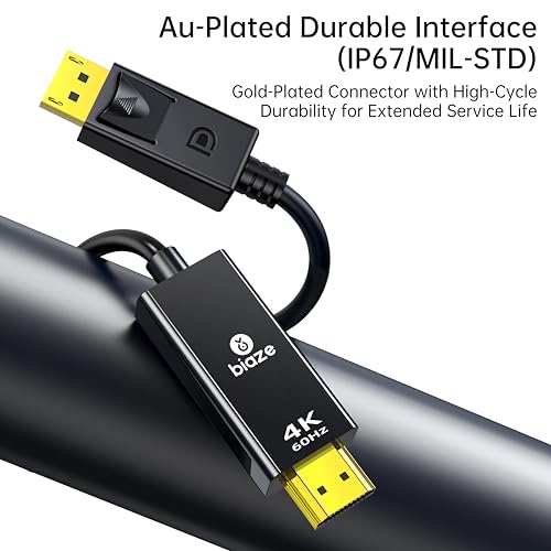 DP to HDMI Cable 4K 60Hz Gold Plated, 10ft/3m DisplayPort to HDMI Male to Male Adapter Cable for PC Laptop TV Monitor Projector, Gold Plated