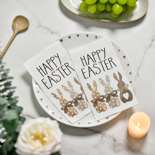 100 Easter Disposable Paper Decorative Guest Napkins, Easter Bunnies Hand Towel for Party Lunch Dinner Kitchen Bathroom