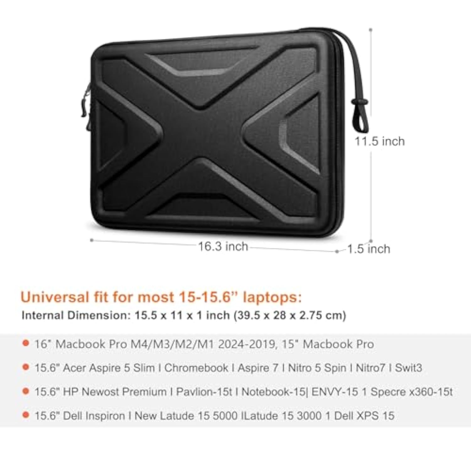 Hard Shell Laptop Sleeve Case For 16" Macbook Pro (M4/M3/M2/M1 Pro/Max) A3403 A3186 2024, Asus Vivobook 15.6", 15" Surface Book And Acer/Hp/Lenovo/Dell Chromebook, Shock Absorption Computer Bag
