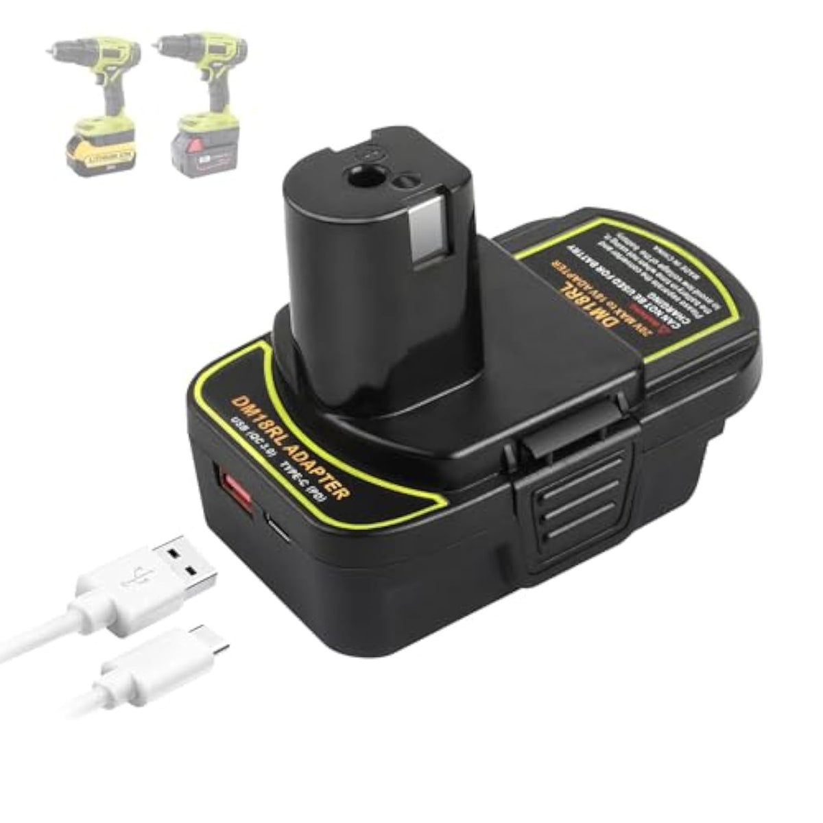 Dm18Rl Battery Adapter Converter With Usb Socket & Type-C Compatible For Dewalt 20V & Milwaukee Mil18 Li-Ion Battery Convert To Ryobi 18V P108 Abp1801 Battery