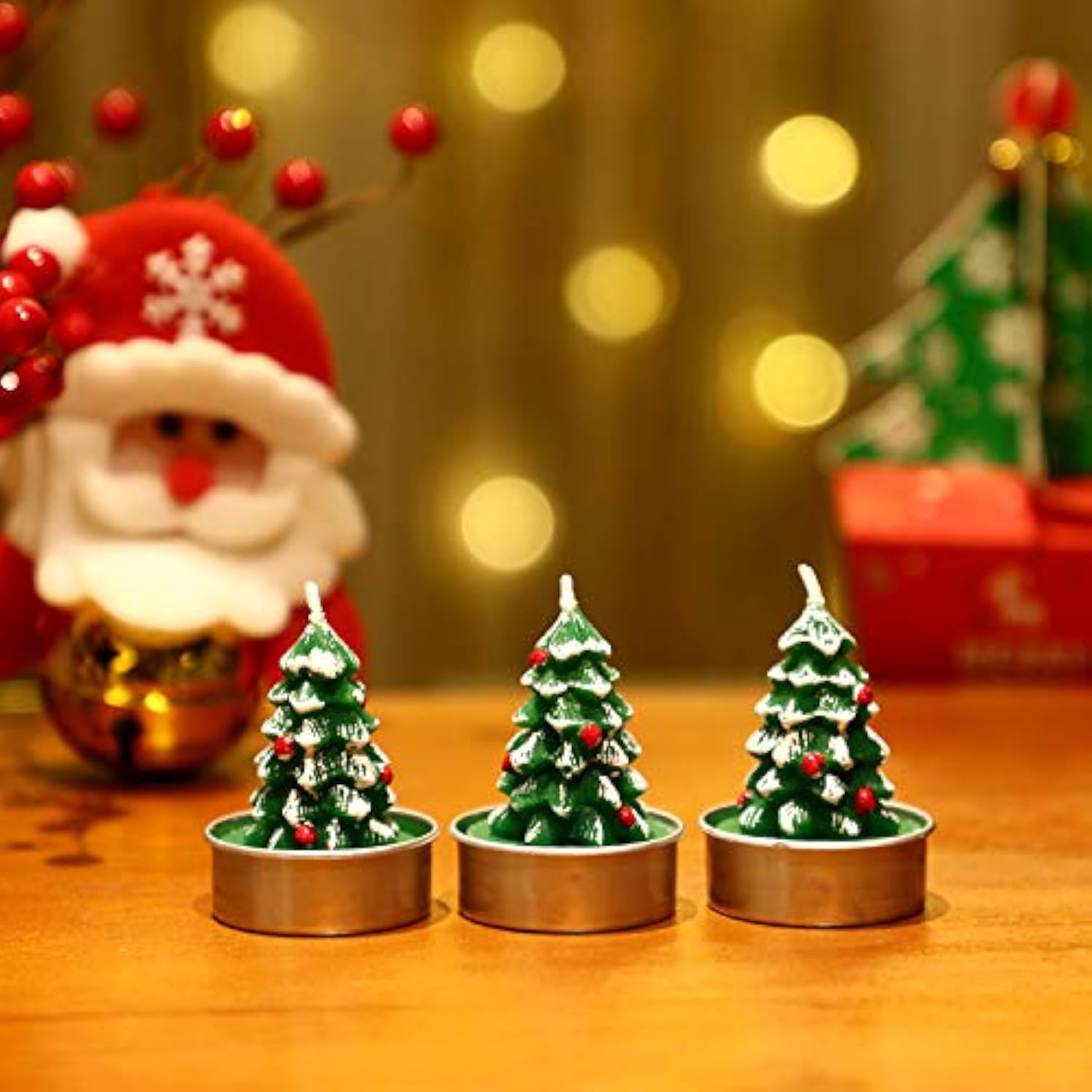 12 Pieces Christmas Tree Tealight Candles Handmade Delicate Tree Candles For Christmas Home Decoration Gifts (Green, White)