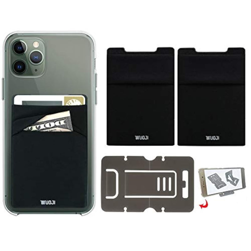 Rfid Blocking Phone Card Wallet - Double Secure Pocket - Ultra-Slim Self Adhesive Credit Card Holder Card Sleeves Phone Wallet Sticker All Smartphones(Black)-2Pc