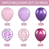 50Pcs 12 Inch Pink Purple Balloons: Metallic & Confetti, Party Balloons For Birthday, Wedding, Baby Shower, Unisex Adults & Children