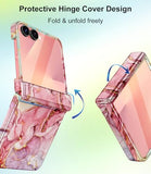 For Samsung Galaxy Z Flip 7 Case,Built In Front Screen Protector,Gold Glitter Marble Pattern Hard Pc Slim Shockproof Full Body Drop Protective Case For Galaxy Z Flip 7 5G (2025), Rose Gold
