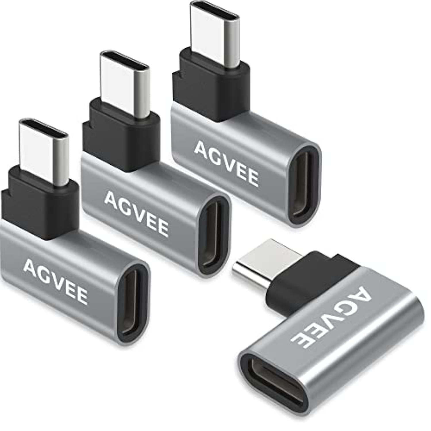 [4 Pack 90 Degree Right Angled Usb-C Male To Usb-C Female Adapter (Type-C 3.2