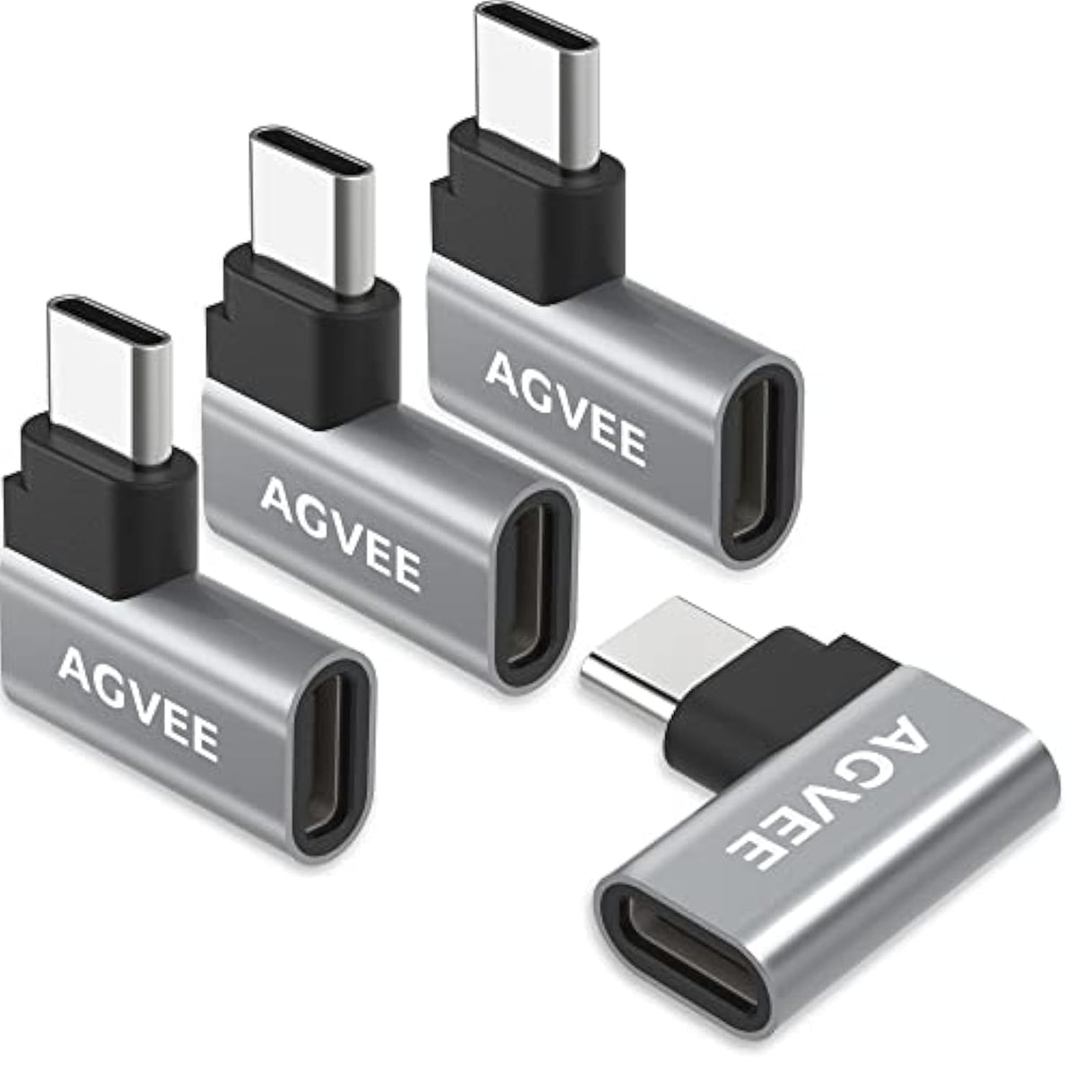 [4 Pack 90 Degree Right Angled Usb-C Male To Usb-C Female Adapter (Type-C 3.2