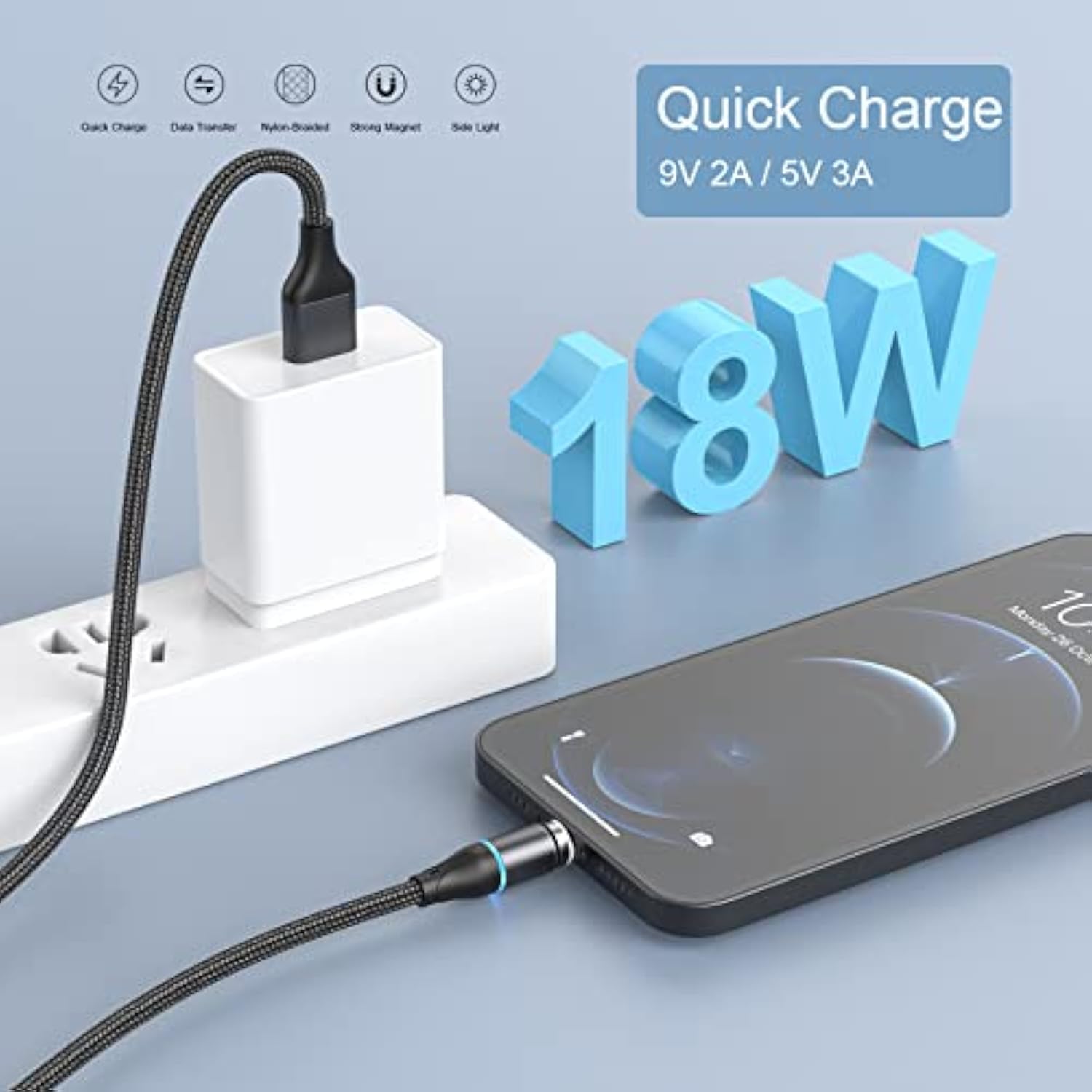 Magnetic Charging Cable,3In1 Gen12 (1Ft/3 Pack Black) 18W Fast Charging Magnetic Phone Charger And Data Transfer Charger For Usb-C,Micro-Usb