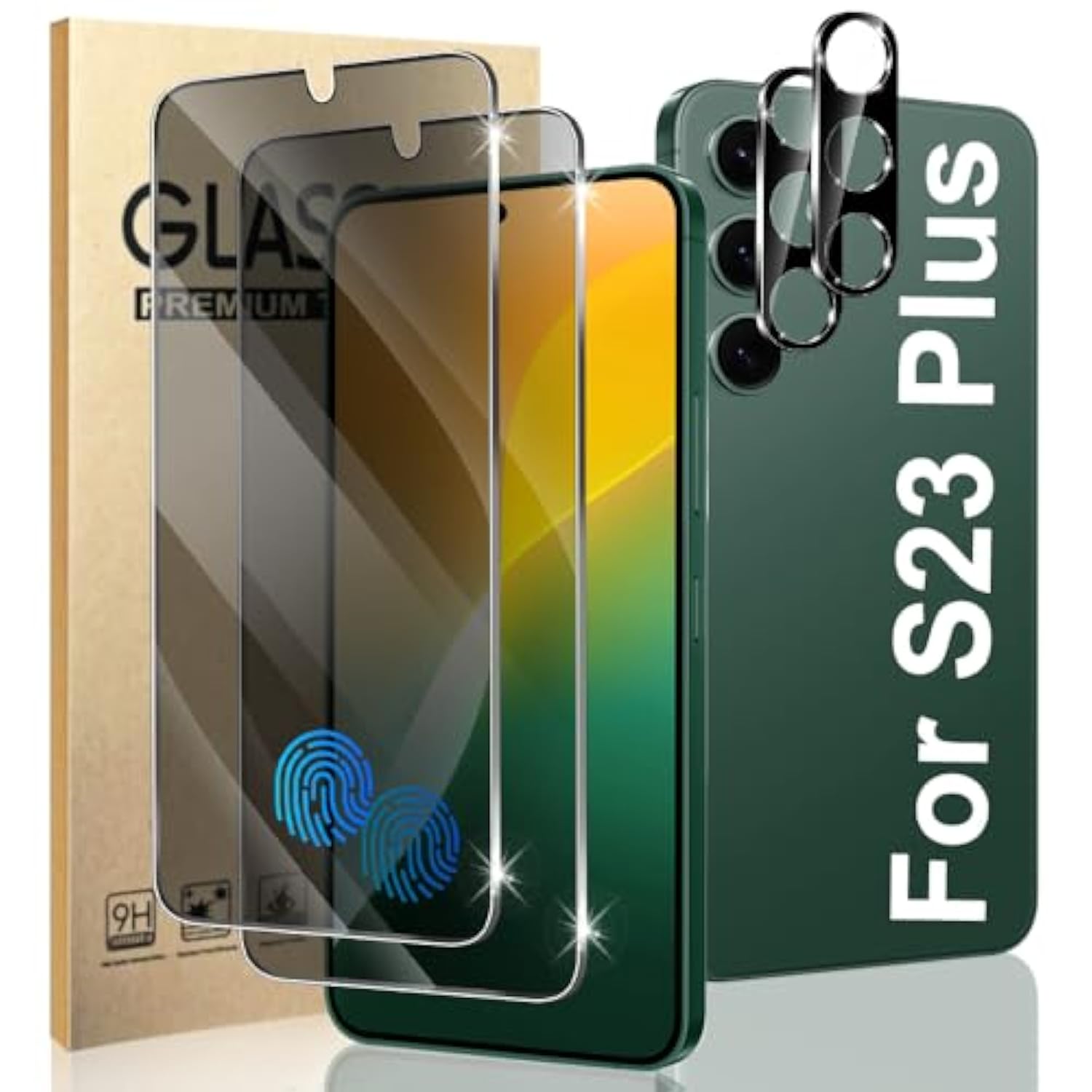 [2+2 Pack] For Galaxy S23 Plus/S23+ Privacy Screen Protector With Camera Lens Protector, Anti Spy Anti-Scratch,9H Tempered Glass,Compatible Fingerprint,High Responsive,For Galaxy S23 Plus/S23+ 6.6 Inch