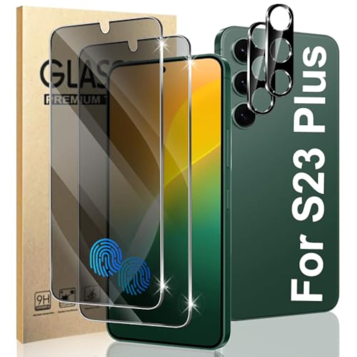 [2+2 Pack] For Galaxy S23 Plus/S23+ Privacy Screen Protector With Camera Lens Protector, Anti Spy Anti-Scratch,9H Tempered Glass,Compatible Fingerprint,High Responsive,For Galaxy S23 Plus/S23+ 6.6 Inch