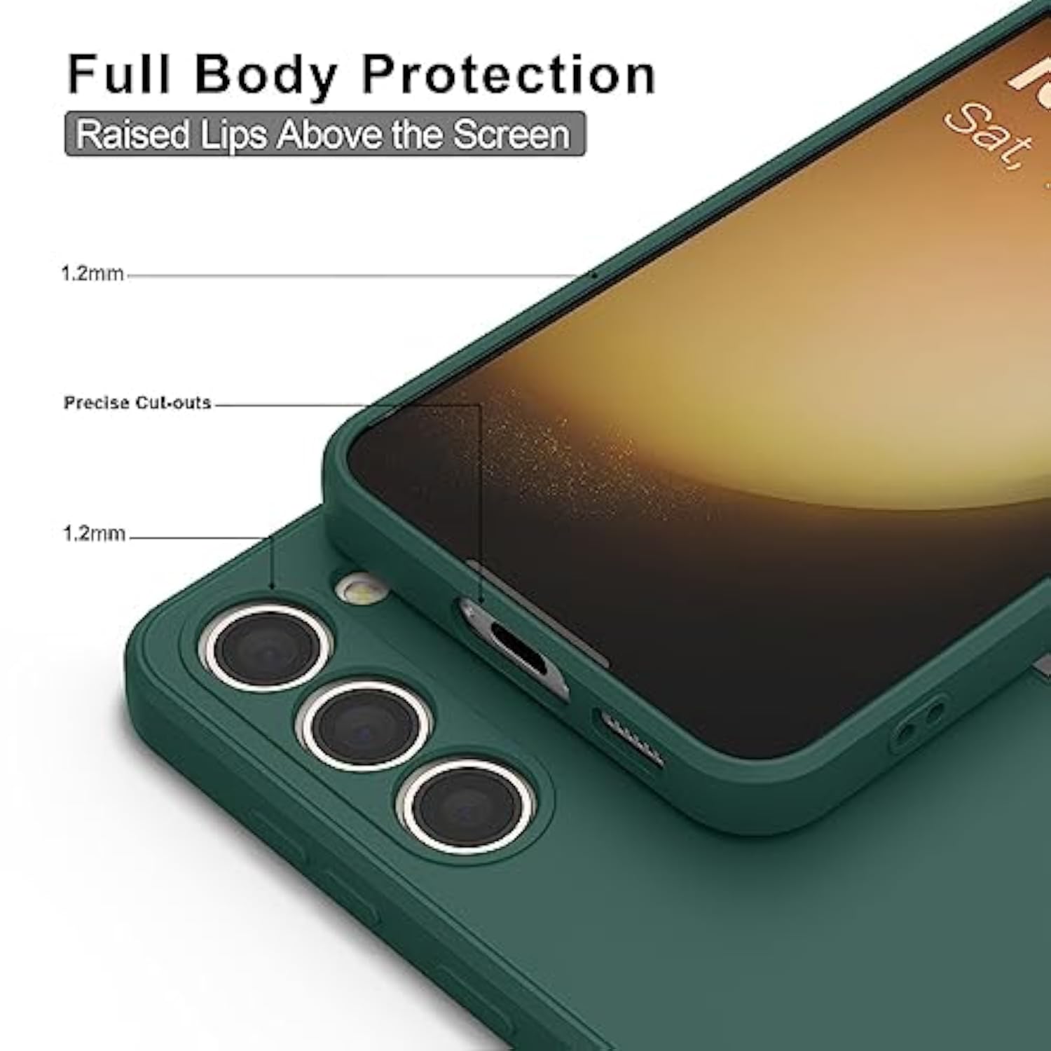 Samsung Galaxy S23 5G Phone Case, Dark Green, Stylish Liquid Silicone Slim Full-Body Protective Cover Compatible with Samsung Galaxy S23 6.1 Inch Phone Case