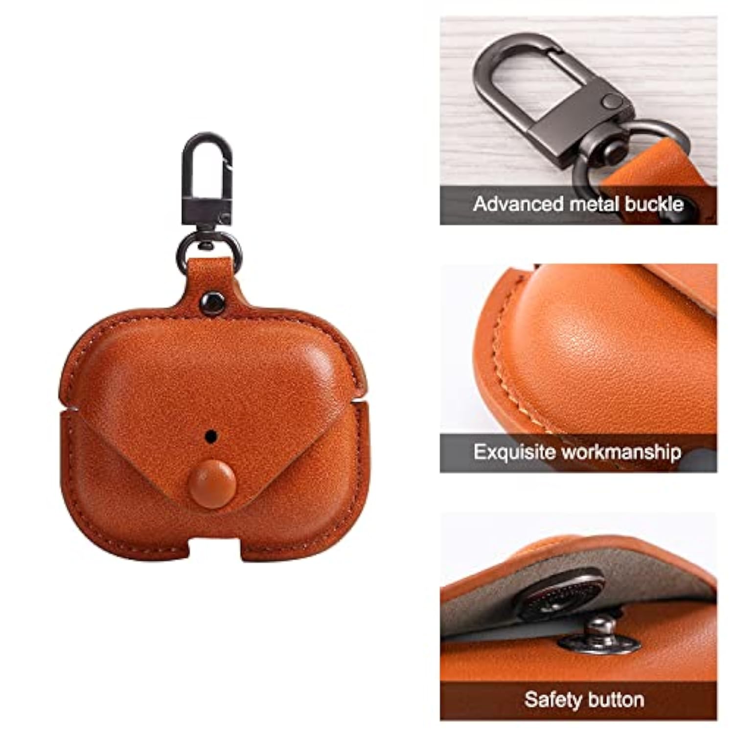 Genuine Leather Case Compatible With Airpods Pro Case 2Nd/1St Gen (2023/2022/2019), Protective Cover For Apple Airpods Pro 2/Pro Wireless Charging Case With Keychain And Snap Lock Brown