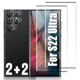[2+2 Packs] For Galaxy S22 Ultra Screen Protector 6.8 Inch And Camera Lens Protector, 9H Tempered Glass Scratch Resistant, Fingerprint Unlock, Anti Oil Anti Water, Easy To Install No Bubble