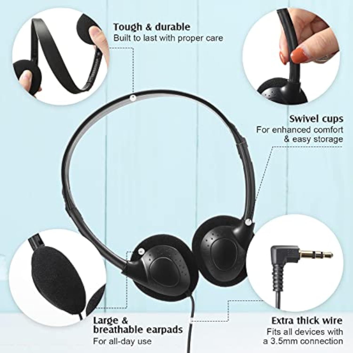 20 Pack Classroom Kids Headphones On Ear Headphones Over The Head Earphones For Student School Children Teen Boys Girls Adults, Black