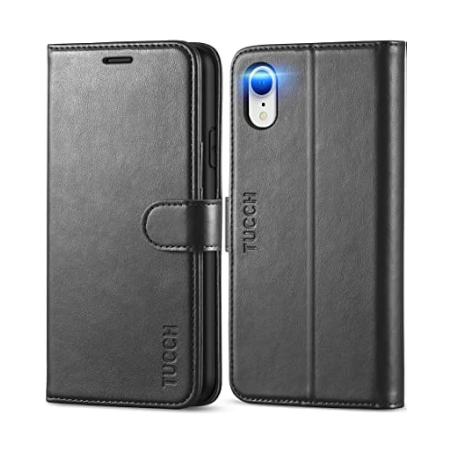 TUCCH Case Wallet for iPhone XR, Kickstand RFID Blocking Credit Card Slot PU Leather Folio Phone Cover with Wireless Charging [Shockproof TPU Shell] Compatible with iPhone XR 6.1, Black