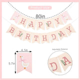 Goose Happy Birthday Banner - Sweet Pink Birthday Party Decorations,One Funny Goose Banner Photo Props,Daisy Leaf Lawn Party Garland,Happy Cake Smash Wall Hanging Decoration