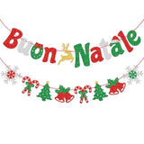 Buon Natale Banner - Glitter Italian Christmas Banner, Party Decor, Merry Christmas Sign - Pre-Strung