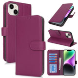 Genuine Leather Wallet Case for iPhone 14/13, 4 Card Slots, Rose Purple