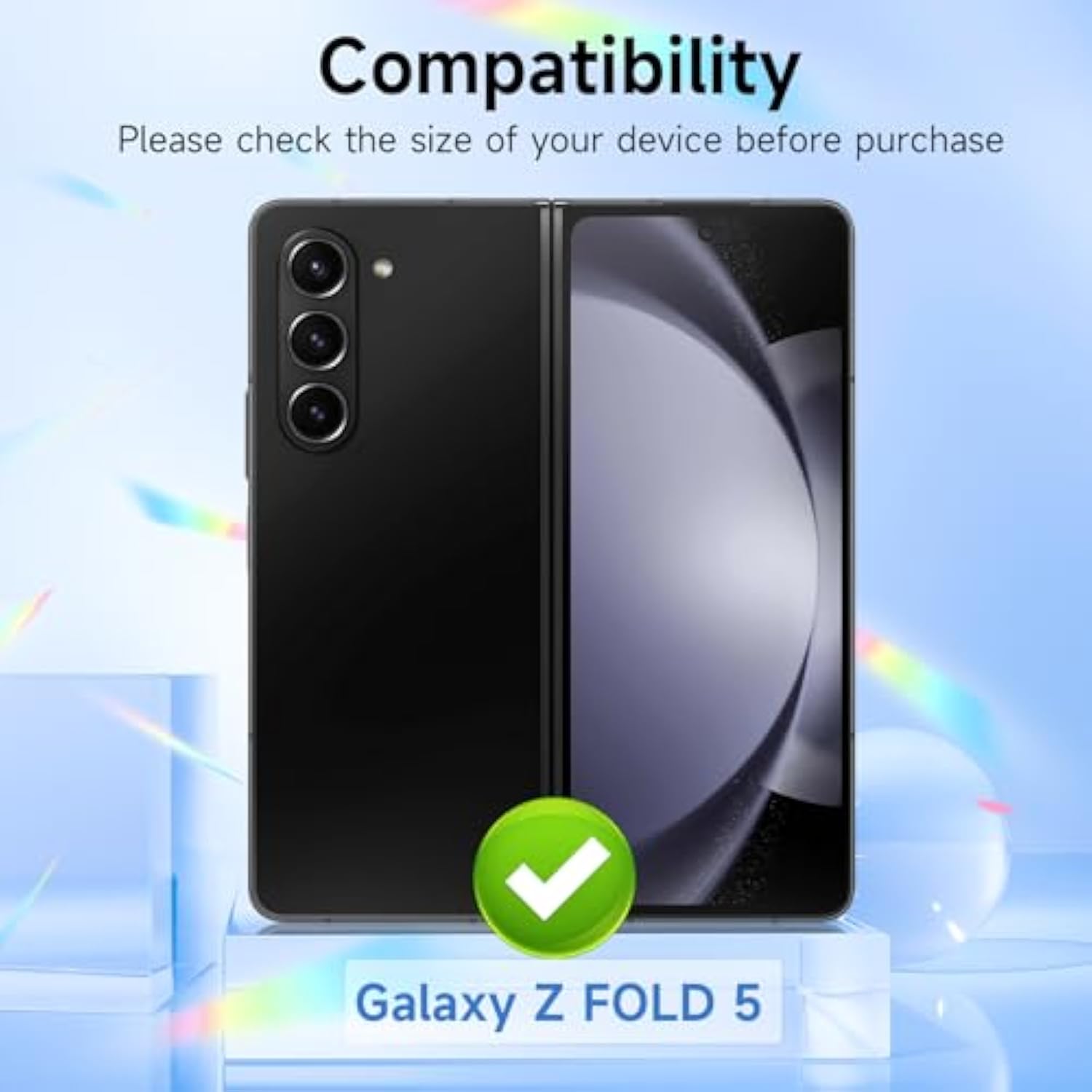 2-Pack Samsung Galaxy Z Fold 5 Privacy Screen Protector, Gradient Colorful Anti Blue Light Tempered Glass Front Screen Protector With Alignment Frame, Anti Scratch Bubble Free Sensitive Touch