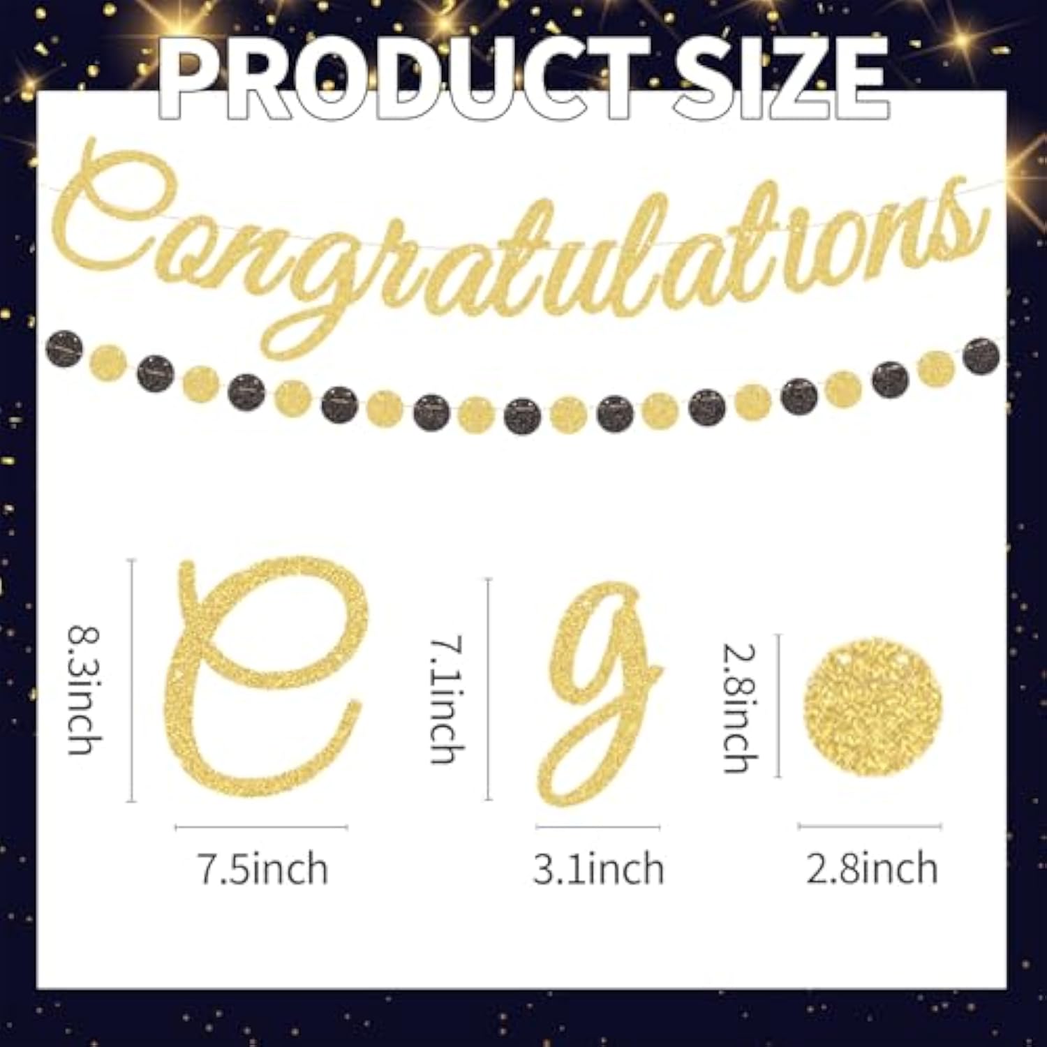 Gold Glitter Congratulations Banner With Black And Gold Circle Garland – Pre-Strung Graduation, Prom Decoration For Class Of 2025, Retirement, Engagement, Baby Shower, And Achievement Party Supplies