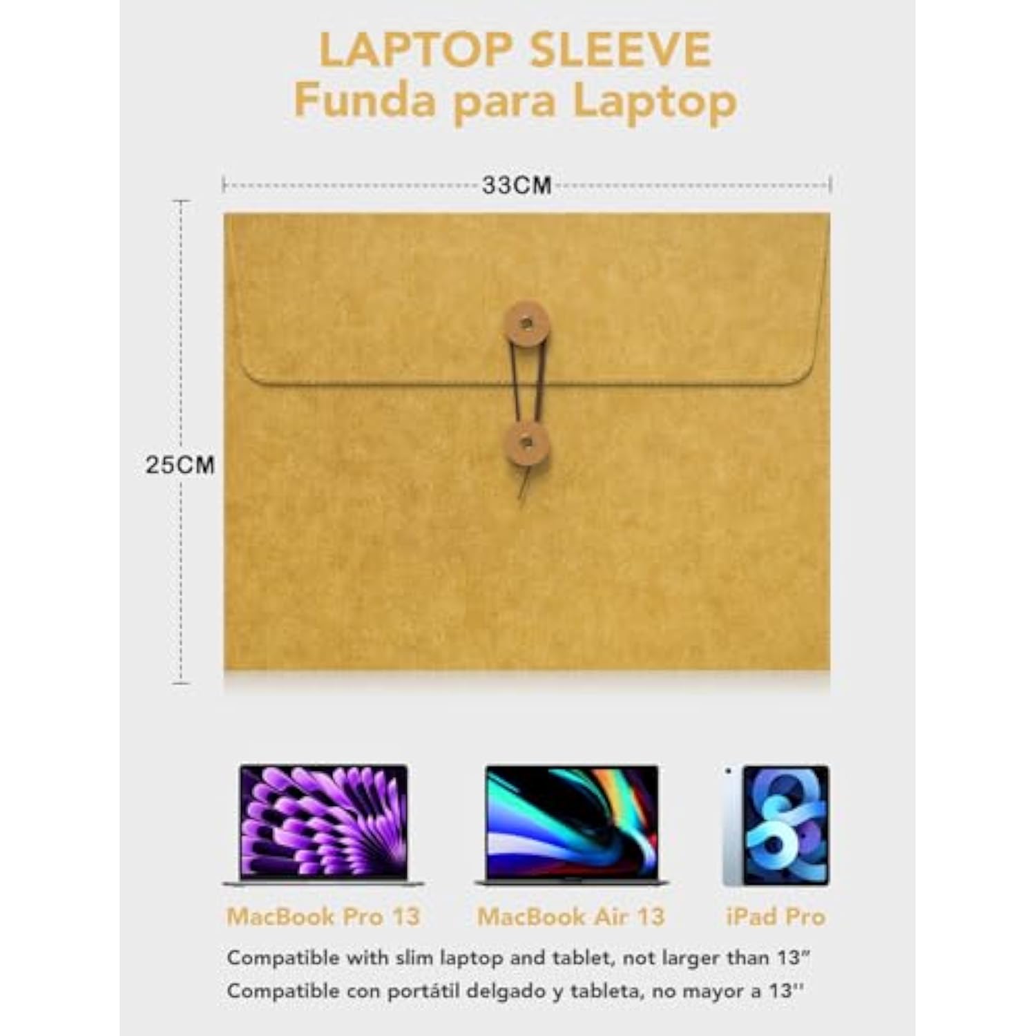 Macbook Air 13 Inch Sleeve, Made Of Kraft Paper, Waterproof & Antiscratch, Retro Design Laptop Sleeve For Macbook Air 13.3"/13.6" M4 M3 M2 M1