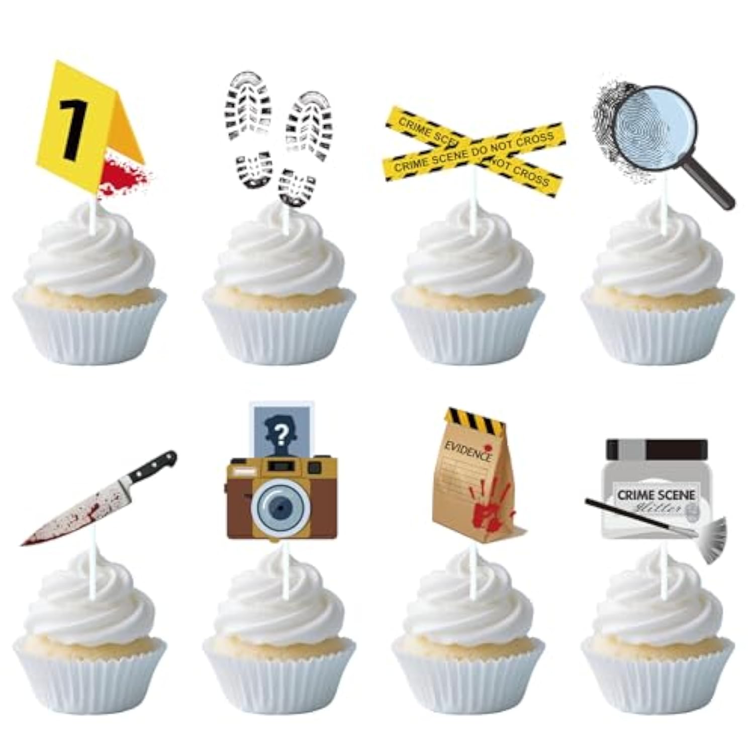 Murder Crime Scene Mystery Party Decor, 48Pcs Detective Party Cupcake Toppers Decorations, Cake Decor Supplies For Men Women Girls Boys