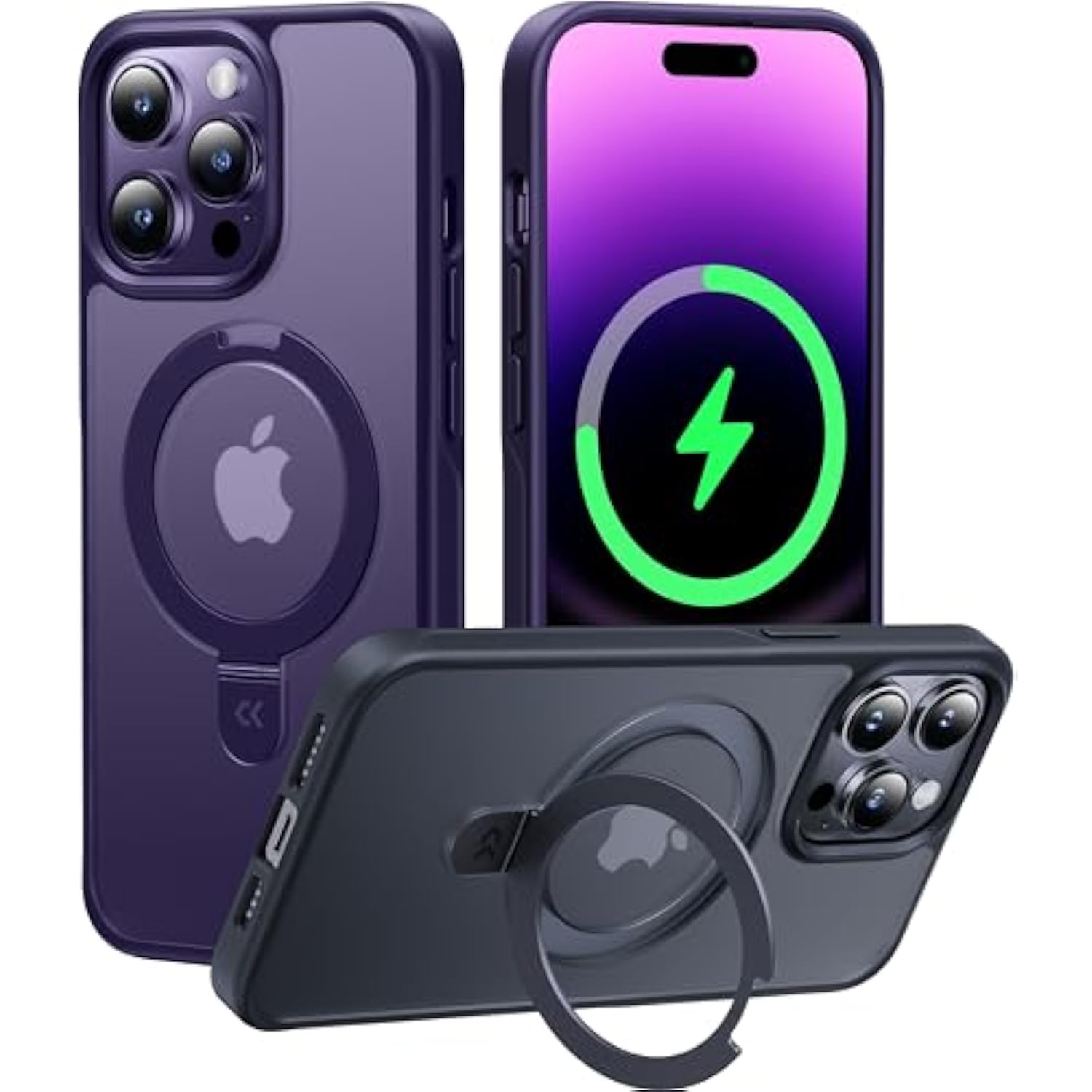 Designed Case For Iphone 14 Pro Max With Magnetic Invisible Stand [Military Drop Protection] [Compatible With Magsafe] Shockproof Slim Translucent Matte Promax Case 6.7 Inch, Purple