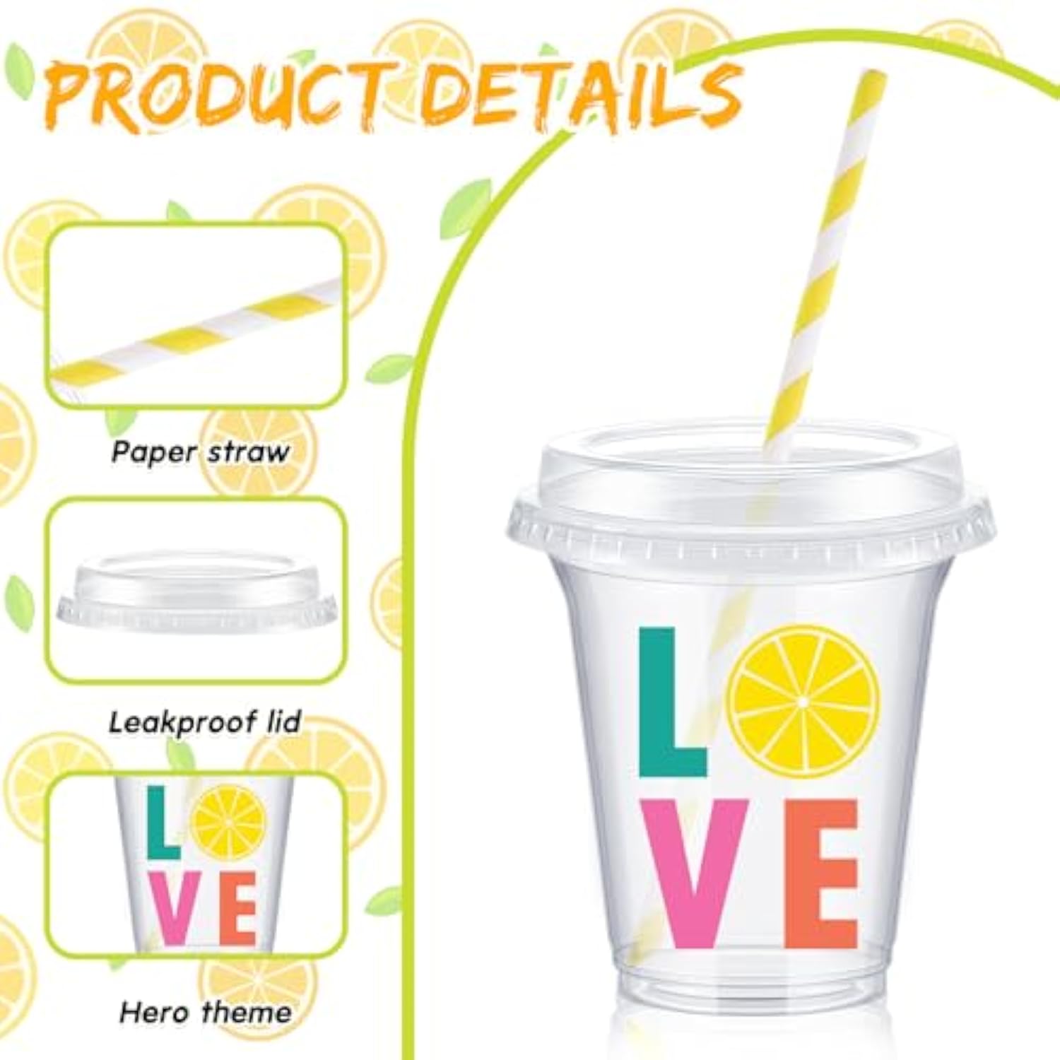 60 Set Plastic Cups Lemon Themed 14 Oz Disposable Clear Cups With Lids And Paper Straws For Lemon Themed Party Favor Supplies Decorations