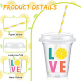 60 Set Plastic Cups Lemon Themed 14 Oz Disposable Clear Cups With Lids And Paper Straws For Lemon Themed Party Favor Supplies Decorations