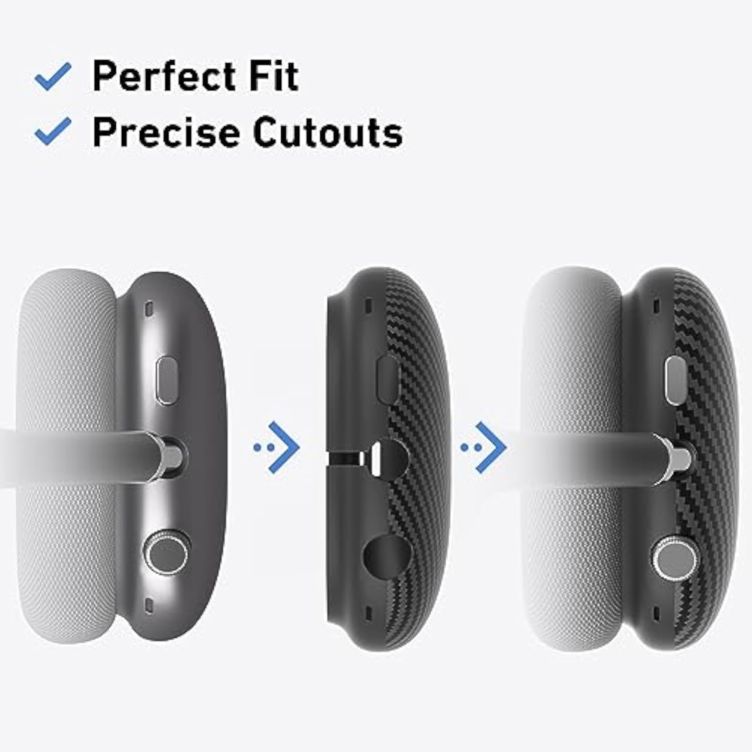TPU Case Cover for AirPods Max Headphones, Matte Black Carbon Fiber Texture, Premium Protection