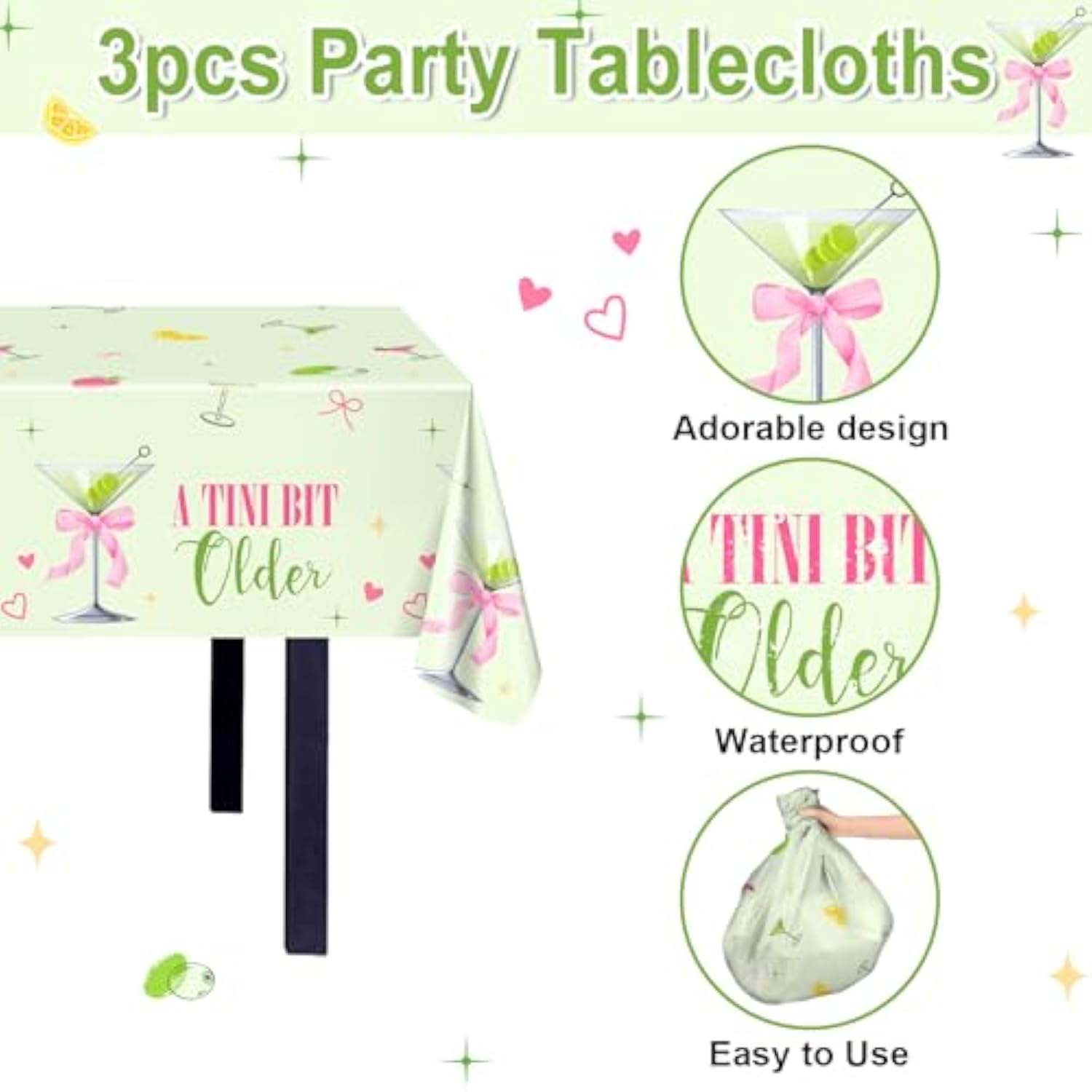 3 Pcs A Tini Bit Older Party Decorations Martini Tablecloths For Martini Birthday Bachelorette Bridal Shower Supplies 108 X 54 Inch