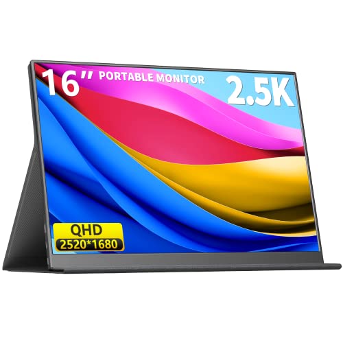 Portable Monitor, 16" 2.5K Second Display For Laptop & Console, Usb-C & Hdmi Laptop Screen Extender With Built-In Speakers, Works With Ps5, Xbox, Switch, Ideal For Travel, Home & Office