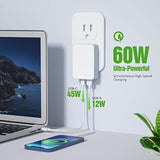 Usb C Charger, 60W Slim Fast Wall Charger Foldable For Travel, Thin Flat Dual Port With Pd 3.0 & Gan Tech For Laptops, Macbook, Ipad Pro, Iphone 14/14 Pro / 14 Pro Max, Pixel, Galaxy
