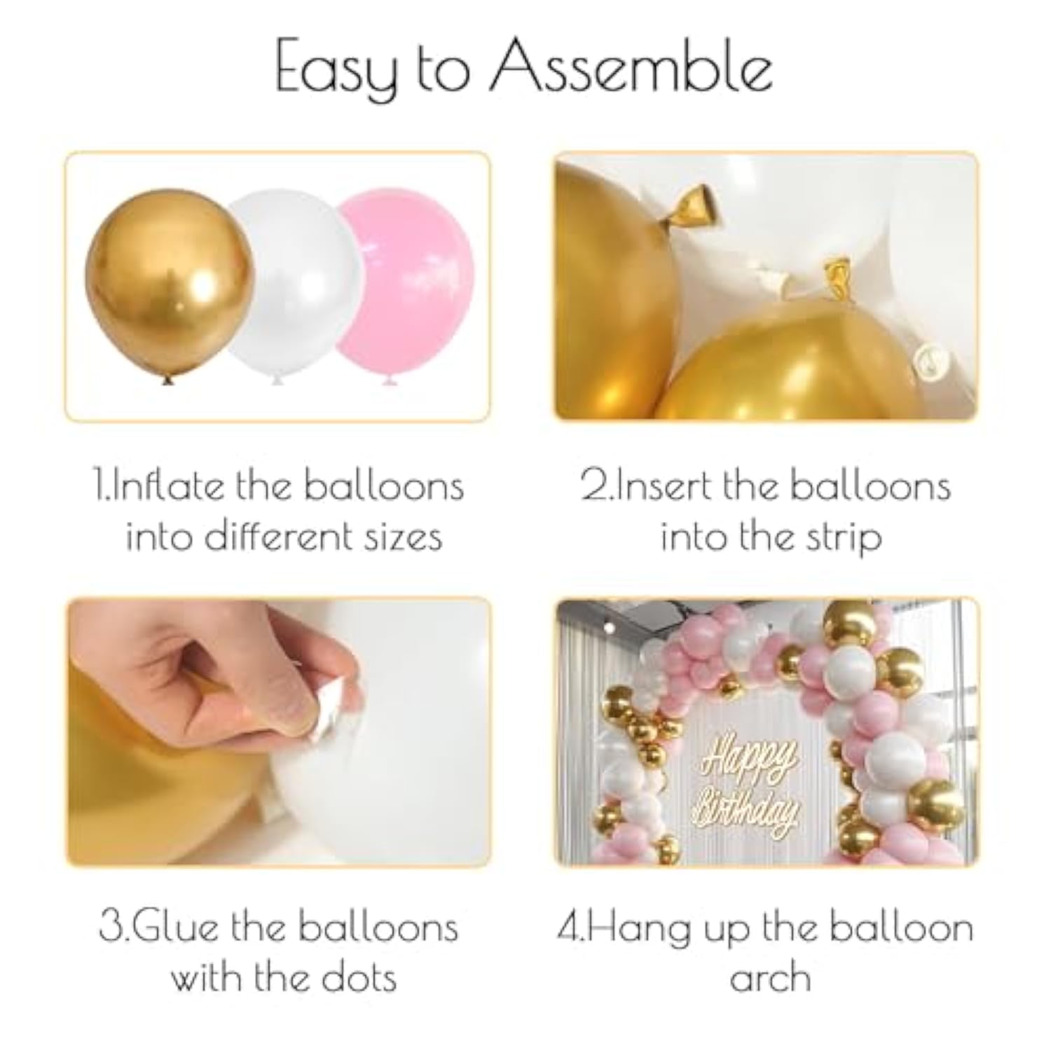 Pink And Gold Balloon Garland Arch Kit With Long Balloons, 5 10 12 18 Inch Pastel Pink White Metallic Gold Balloons For Girls Birthday Baby Shower Wedding Bridal Shower Party Decorations