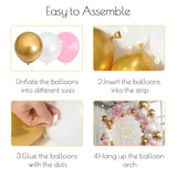 Pink And Gold Balloon Garland Arch Kit With Long Balloons, 5 10 12 18 Inch Pastel Pink White Metallic Gold Balloons For Girls Birthday Baby Shower Wedding Bridal Shower Party Decorations