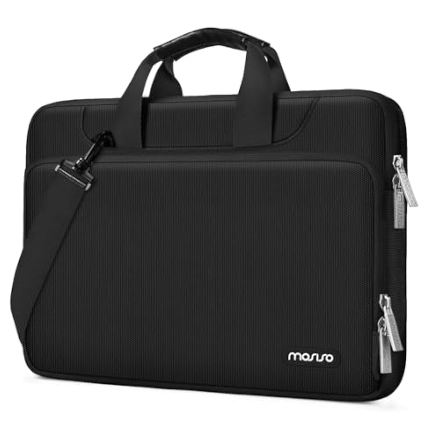 MOSISO 360 Protective Laptop Shoulder Bag Compatible with MacBook Air/Pro, 13-13.3 inch Notebook, Compatible with MacBook Pro 14 inch M4 M3 M2 M1,Matching Color Sleeve with Belt, Black