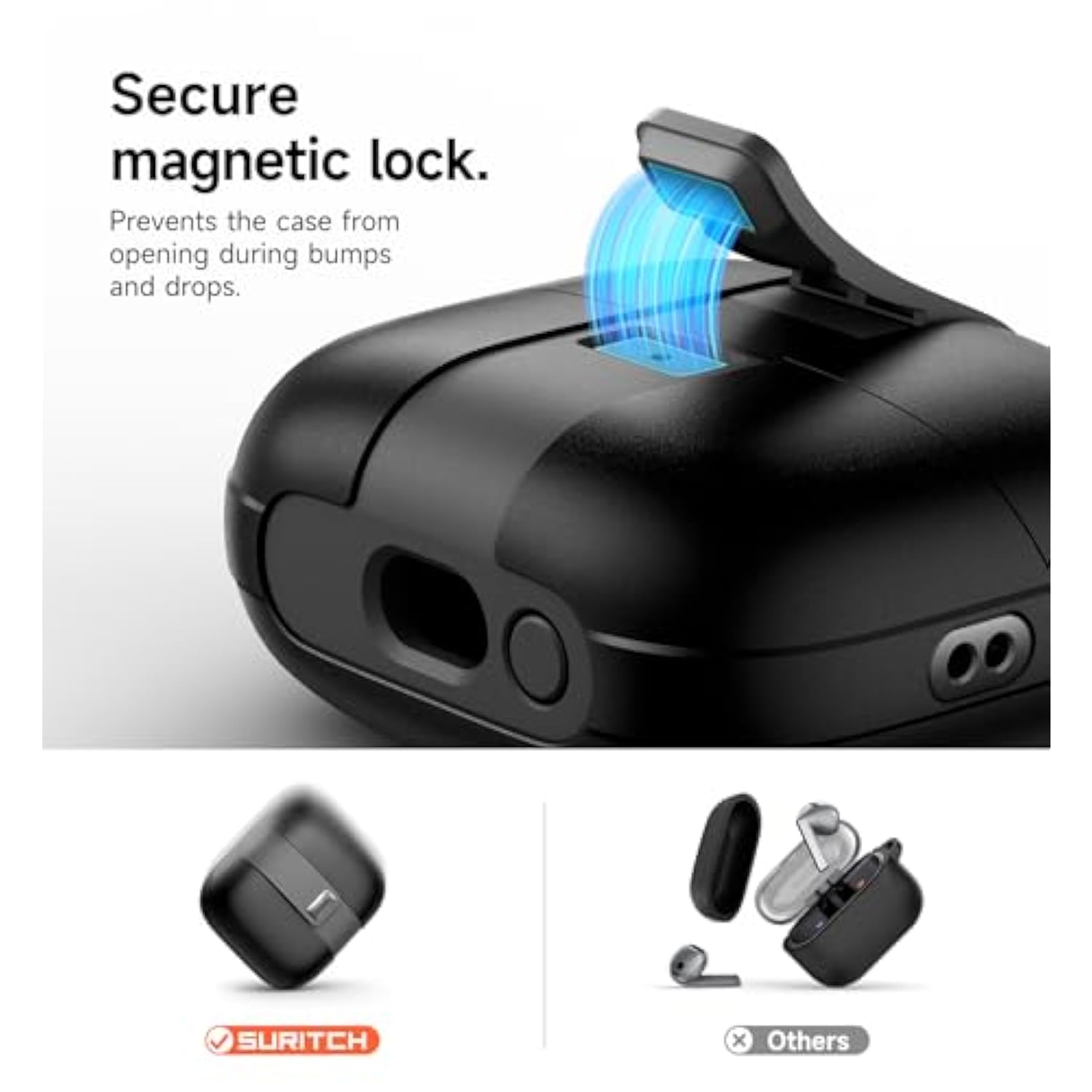 For Samsung Galaxy Buds3 Pro (2024) / Buds3 (2024) / Buds3 Fe (2025) Case, Magnetic Bumper Cases With Cleaner Kit & Hanging Lanyard, Stylish Shockproof Cases Rugged Protective Cover, Black