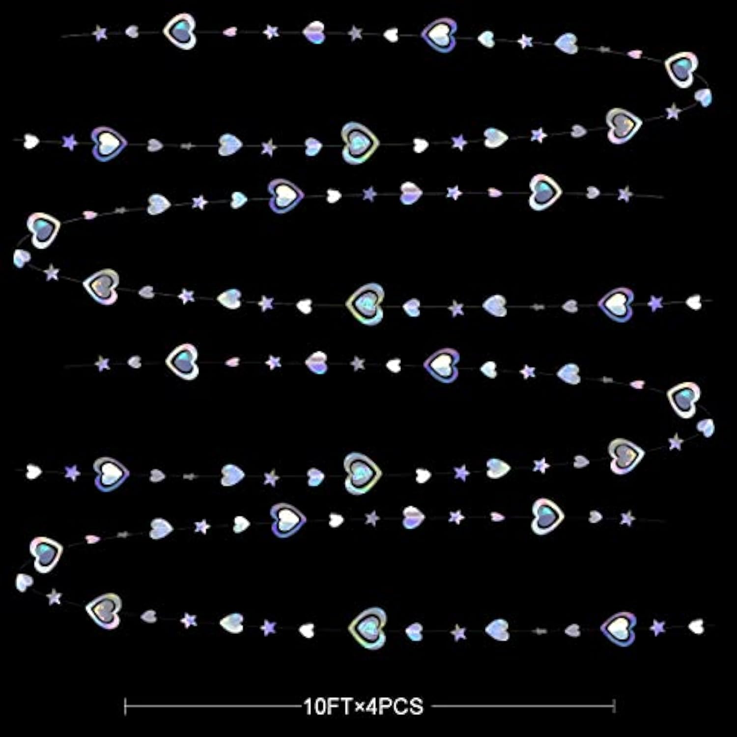 40Ft Iridescent 3D Heart Twinkle Star Garland Holographic Paper Streamer Banner For Birthday Mother'S Day Anniversary Engagement Wedding Bridal Baby Shower Hen Valentines Day Party Decoration Supplies